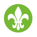 Icono minimalista de una Flor de Lis blanca dentro de un círculo verde